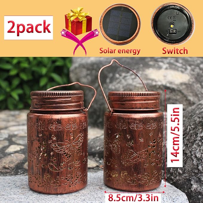 2pack Sunflower Solar Lanterns Outdoor Solar Mason jar Lights Hanging Waterproof Metal Lanterns for Patio Pathway Yard (Sunflower 2pack)
