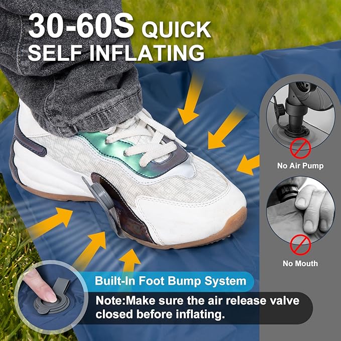 Camping Sleeping Pad | Ultra Lightweight &amp Compact | Ergonomic Camping Mattress for Indoor &amp Outdoor Use | Portable Sleeping Mat with Built-in Foot Pump &amp Pillow for Camping Hiking Trave