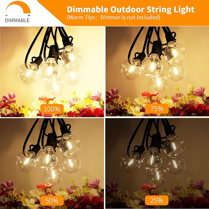 Svater Outdoor String Lights LED 60 FT Patio Globe Lights with 32 Plastic G40 Bulbs Waterproof Dimmable Outside Hanging Light for Backyard Bistro Cafe Porch Party Decor 2700K Warm White