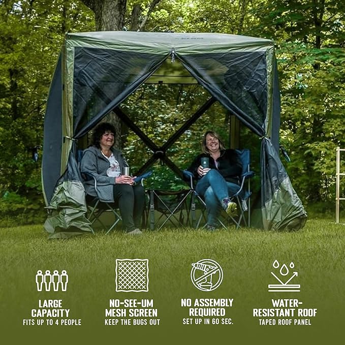 CLAM Pop Up Screen Tent Outdoor Camping Gazebo Canopy Traveler 6' x 6' Green