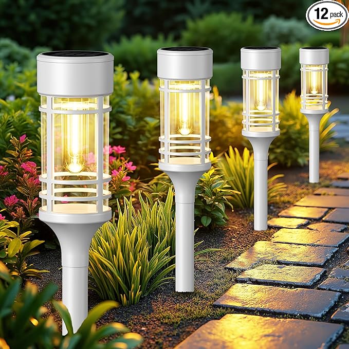 LETMY 12 Pack Solar Pathway Lights Outdoor Bright Solar Lights Outdoor Waterproof IP65 Solar Garden Lights Outdoor for Yard Walkway Driveway Landscape Garden Decor （White）