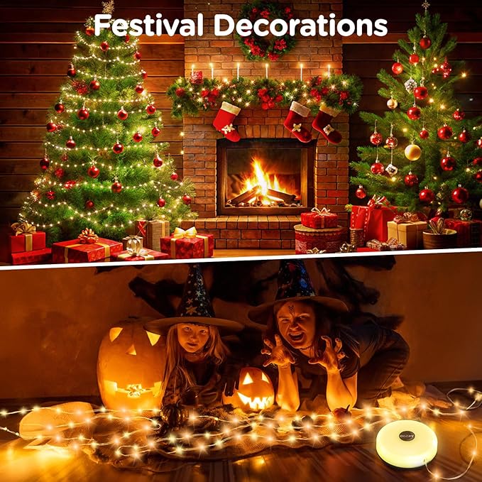 OGERY 2-Pack Camping String Lights 32.8FT Rechargeable Christmas String Lights Outdoor/Indoor 8 Modes 4-in-1 Quick Storage Fairy Lights Portable Lamp for Xmas Tree Decor Party Camping Essentials