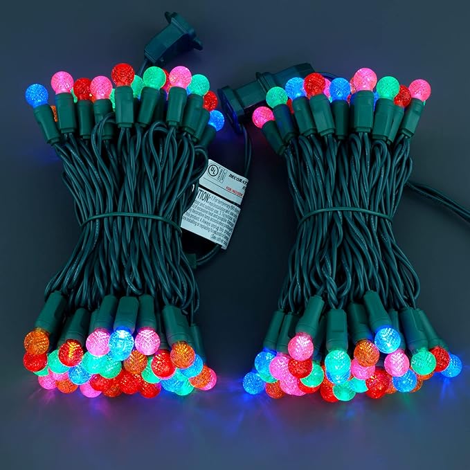 YULETIME Multicolor One-Piece G12 Raspberry Christmas Lights 140 Count 48 Feet 2 Sets 70 LED 24 ft High Waterproof UL Certified String Light (Multicolor)