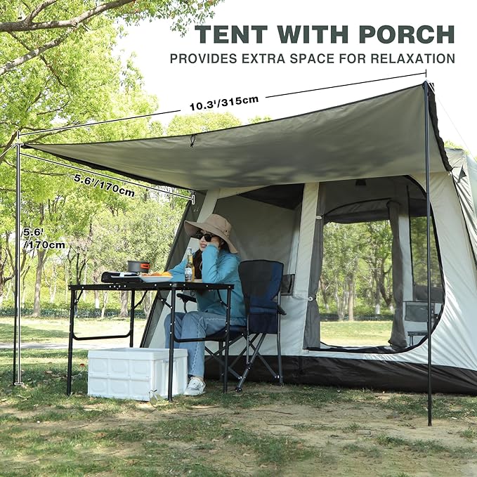 REDCAMP 6 Person Tent for Camping Parties Easy Setup Large Waterproof Windproof Family Cabin Tents with Porch 10'X7'X78in(H)