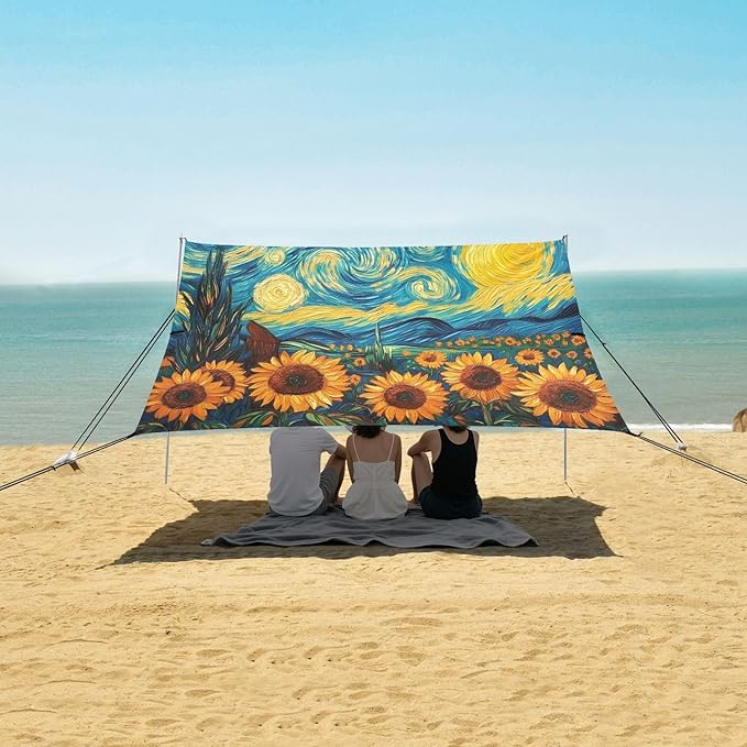 Camping Sun Shelters Sunflowers Starry Sky Painting Beach Canopy 126 * 110.2in