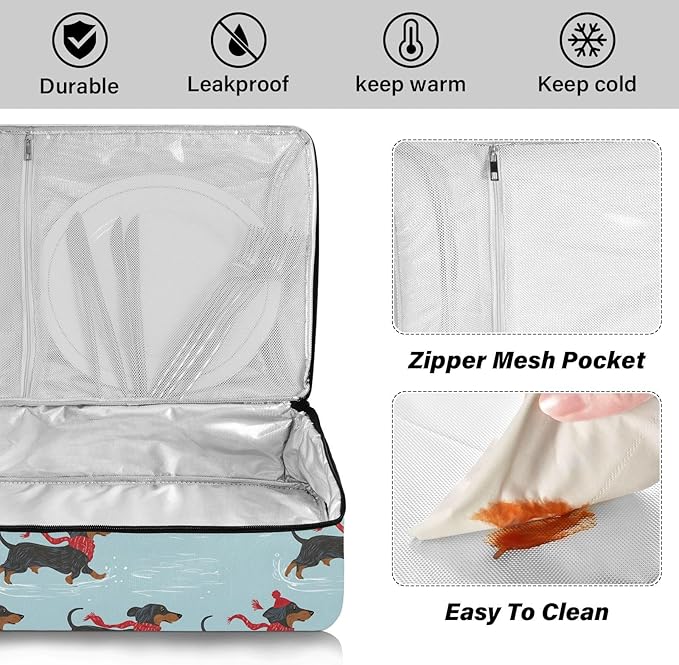 Casserole Carrier Loveliness Cute DogInsulated Casserole Carrier for Hot or Cold Food Thermal Lunch Tote for Potluck Parties Picnic Beach Fits 9 x 13 Inches Baking Dish