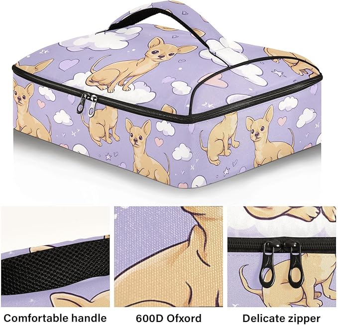 Casserole Carrier Loveliness Pattern Dog and HeartInsulated Casserole Carrier for Hot or Cold Food Thermal Lunch Tote for Potluck Parties Picnic Beach Fits 9 x 13 Inches Baking Dish