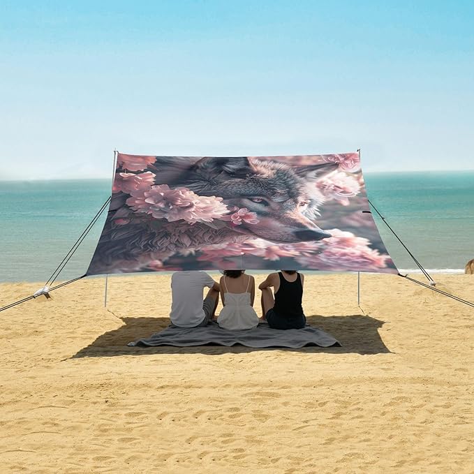 Camping Sun Shelters Wolf in Pink Flowers Beach Canopy 126 * 110.2in
