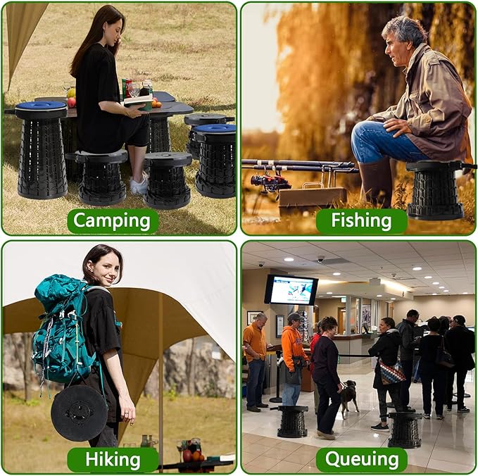2026 Upgraded XXL Collapsible Stool with Thick Cushion19.7H-11.8D Telescoping Folding Stool for Adults More Sturdy Camping Stools with Load Capacity 1000lbs for OutdoorGardenFishingHiking