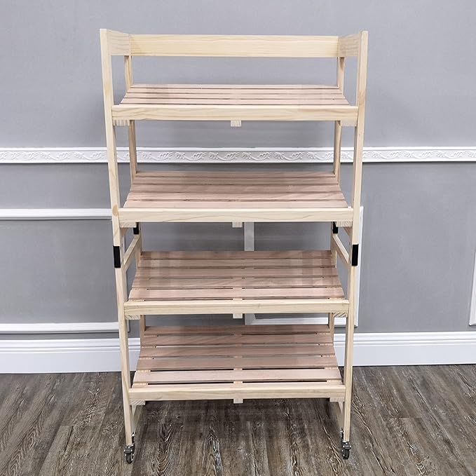 FixtureDisplays® 4-Tier Bakery Bread Rack with Angled Shelves Wooden Display Rack Bread Store Rack 30X18X55 101143