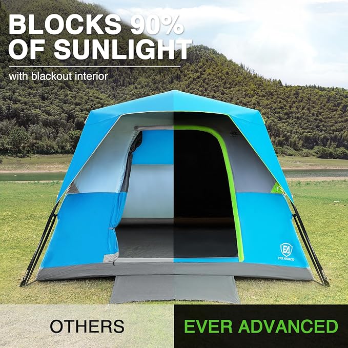 EVER ADVANCED 6 Person Camping Tent Blackout Design Tent for Camping Instant Cabin Tents for Family with Rainfly 60s Easy Setup Water-Resistant