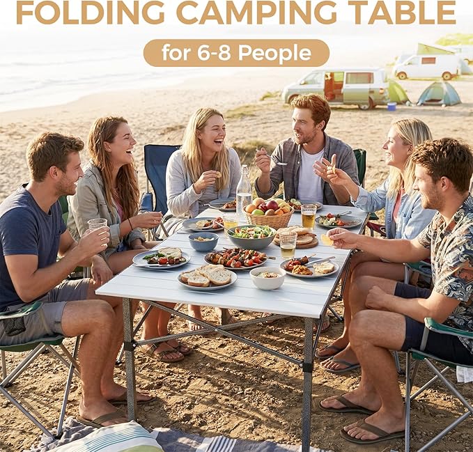 KingCamp Aluminum Camping Table Foldable Large 53.5 Roll Up Camp Table Folding Seamless Tabletop Heavy Duty Duck Hunting Camping Tables Metal Portable Outdoor Collapsible for RV BBQ Picnic Hunting