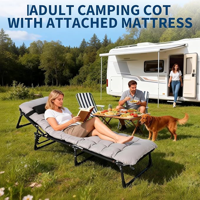 Portable Camping Cot for Adults Folding Sleeping Cot with Removable Thick Mattress &amp Carry Bag Double Layer Oxford Camping Bed for Travel Tent Day Bed Outdoor Home Guest Office Nap 400LBS Load