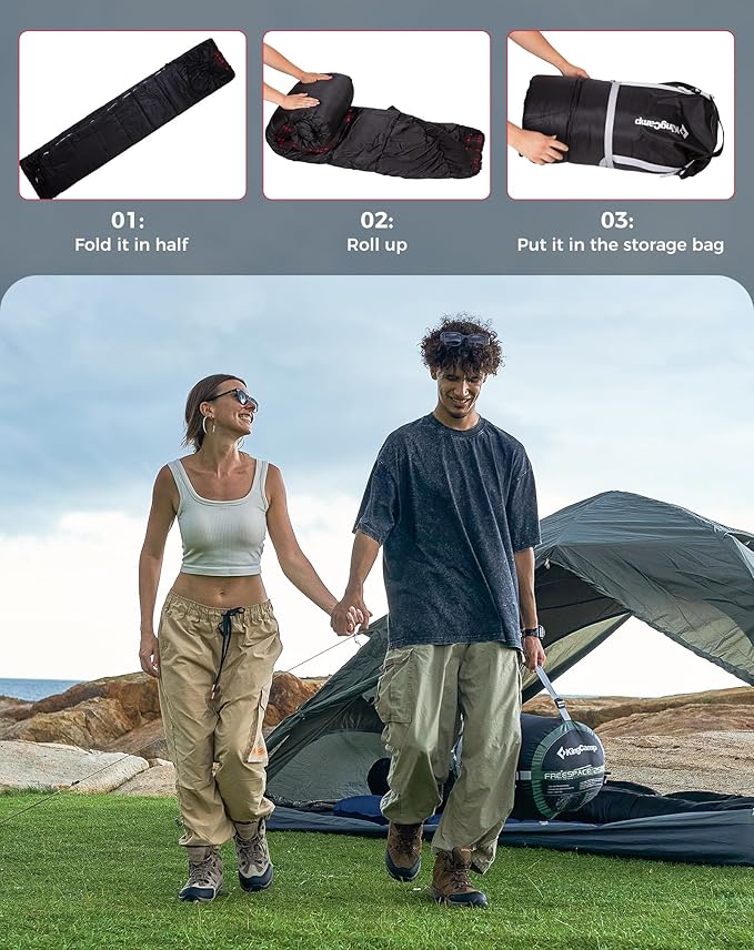 KingCamp Double Sleeping Bag for Adults Queen Size 2 Person XXL Flannel Sleeping Bag Waterproof Lightweight Flannel Quilt with 2 Pillows Perfect for Couples Family Camping Hiking