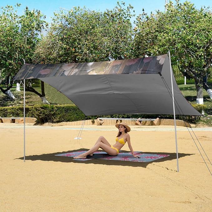 ALAZA Two Owl Fantastic Beach Tent Sun Shelter UPF50+ Protection Beach Shade Canopy w/ 4 Sandbags for Outdoor Camping Fishing Backyard Fun Picnic 10x9 ft