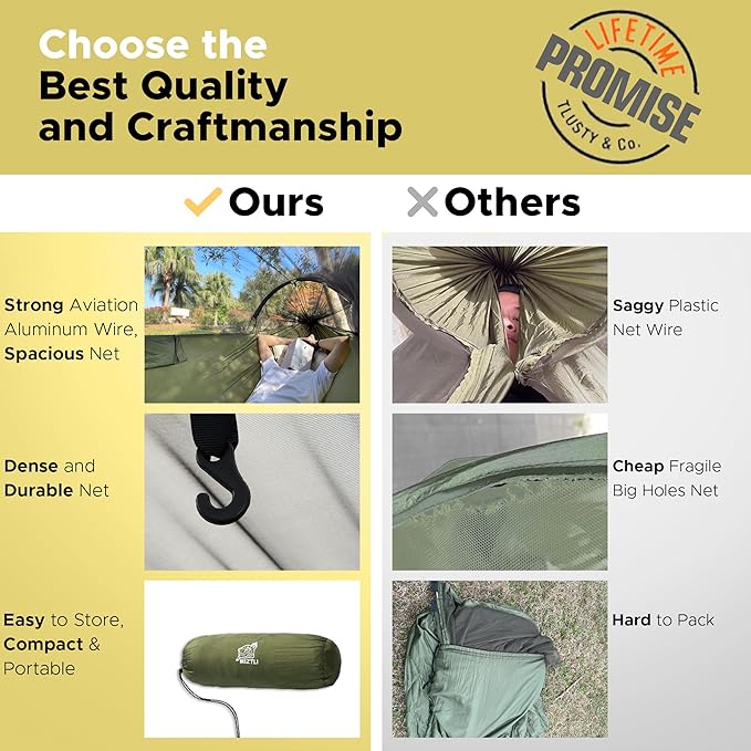 Miztli Camping Hammock -Portable Hammock w/Spacious Net &amp Tree Straps w/Adjustable Loops Double and Single Hammock for Outdoor Indoor Hiking and Travel
