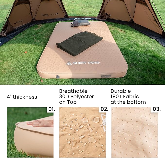 ONETIGRIS CAMPING DYNISLAND PRO Sleeping PadSelf Inflating Camping Mattress for 2 PersonBuilt-in Foot PumpUltralight Sleeping Mat Compact for Camping Backpacking Hiking Traveling Tent（Coyote Brown）