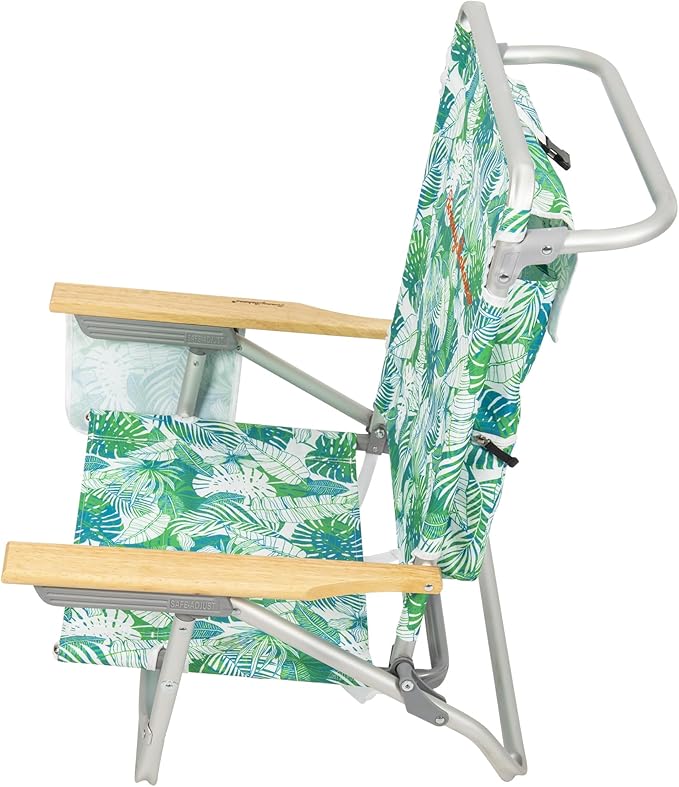 Tommy Bahama 2-Pack 5-Position Classic Lay Flat Backpack Beach Chair with Cooler and Cup Holder Portable Folding Beach Chair for Tanning Tropical Leaves