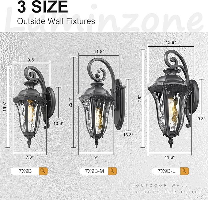 Outdoor Wall Lights for House 26 Inch Large Modern Outdoor Wall Sconce with Water Ripple Glass Aluminum Anti-Rust Exterior Lighting Latern for Home Garden Halway Garage Patio