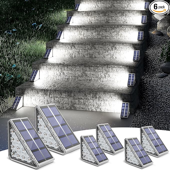 NIORSUN Solar Step Lights for Outside6 Pack Solar Stair Lights Outdoor Waterproof IP67 Auto On OffSolar Lights for StepsStairPatioYardPorchFront DoorSidewalkDeck DecorCool White