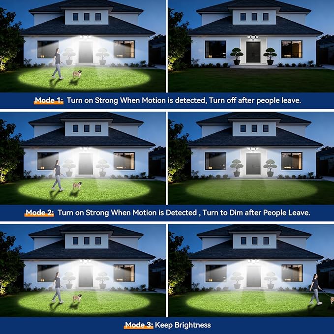 LED Security Lights Motion Sensor Light Outdoor 7000LM 6500K Waterproof Flood Light Outdoor Motion Detector with Adjustable 3 Head Hardwired Wall Light for Entryway Yard Garage