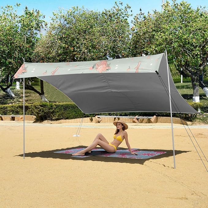 Flower Ballet Dancer Pattern Camping Sun Shelter Beach Tent Portable Beach Sun Shade Outdoor Canopy for Camping Trips Fishing Picnic