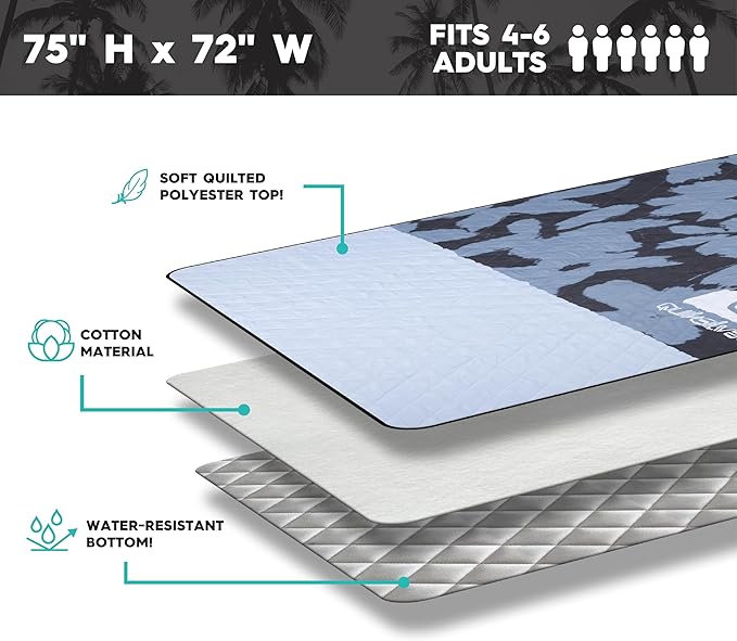 Quiksilver Sand-Free Beach Mat – Large Water-Resistant Outdoor Picnic Blanket Lightweight Foldable Mat for Beach Camping Park or Travel – Fits 4-6 People Quick-Dry Durable