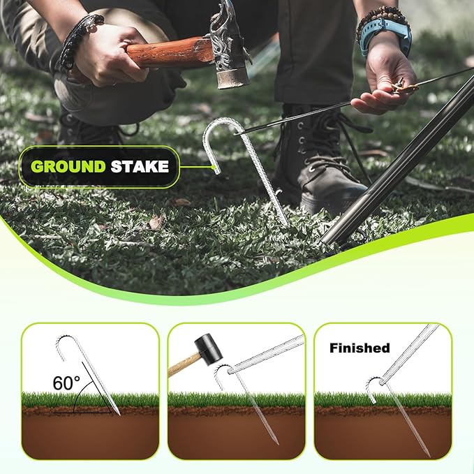 Kadrick Rebar Stakes 12 inchJ Hook Ground Stakes Anchors 32-Pack White Galvanized Fence StakesHeavy Duty 5/16'' Diameter