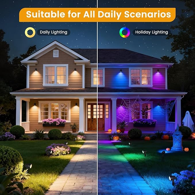 15W Low Voltage Landscape Lights Kit RGBW Color Changing Spot Lights Outdoor with Transformer 100FT UL-Listed Wire Low Voltage Lights IP66 Waterproof Remote Control for Garden House 12Pack