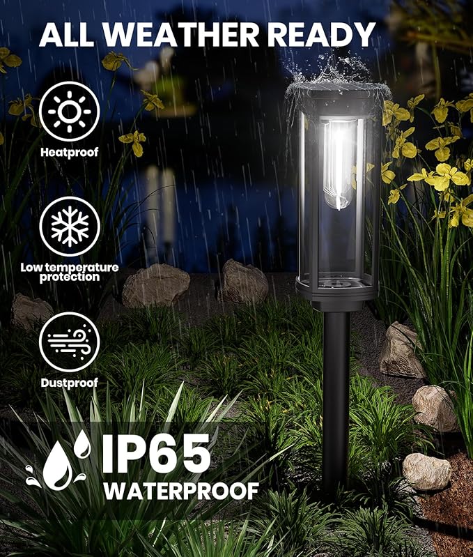 8 Pack Solar Pathway Lights OutdoorSuper Brightness IP65 Waterproof Auto On/Off Solar Path Lights Garden Solar Powered Landscape Lighting for Outside Yard Garden Driveway Walkway Decor