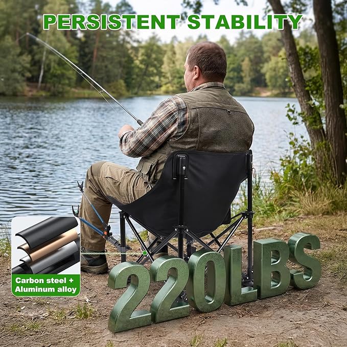 Folding Fishing Chair with Complete Accessories Portable Camping Chair for Outdoor Fishing 220LBS Load-Bearing Non-Slip All-Terrain Design with Storage Bags Carbon Steel Fishing Chair