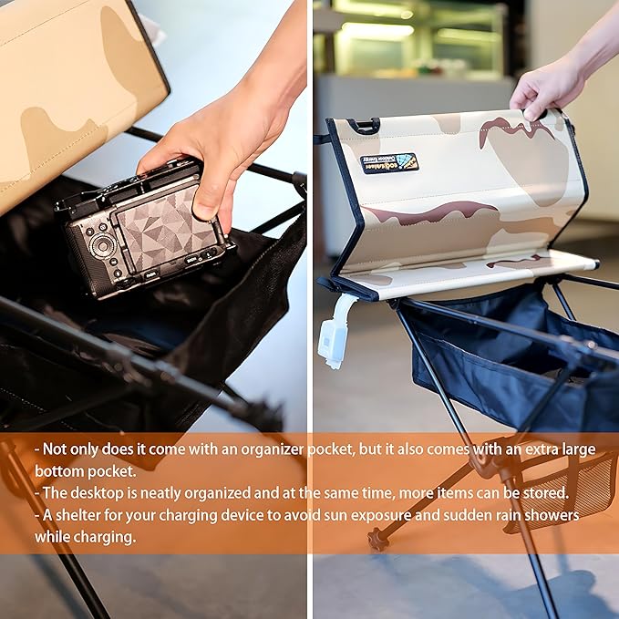 ECOeshiner Solar Folding Table 28W Camping Table - Solar Charging Mesh Bag Two USB Ports Heat + Water + Splash Resistant Solar Powered Beach Table Picnic Table Outdoor Table