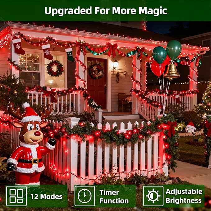 750 LED 240FT Valentine Lights Outdoor12 Lighting Modes Valentines DayDecorations with Timer Dimmable Plug in Red LED StringLights Waterproof for Yard Tree Wedding Party Holiday Red