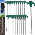 Hicarer 20 Pcs 8'' Screw in Tent Stakes Heavy Duty Ground Metal Stakes for Inflatables with Hex Head Driver for Outdoor Camping Tent Inflatable Garden Decor (Dark Green)