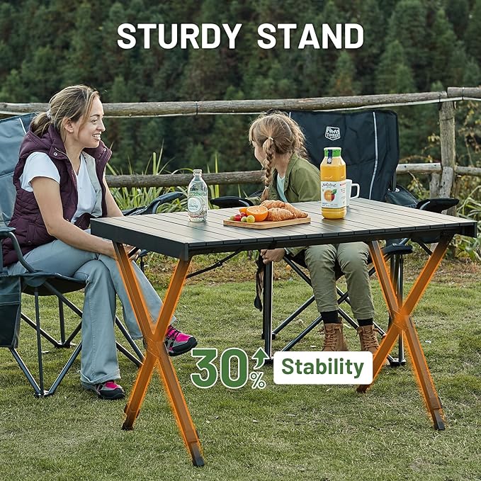 TIMBER RIDGE Folding Camping Table Adjustable Height 4-6 Person Lightweight Aluminum Roll-up Table for Camping Outdoor Picnic BBQ Backyard Party Support 220 lbs Black