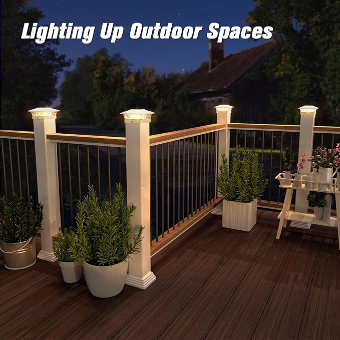 Solar Post Cap Lights Outdoor 12pack Waterproof Fence Post Lights with 16 Ultra Bright LEDs Fit 4x4/5x5/6x6 Wood/Vinyl Posts White Deck Post Lights with Warm/Cool White for Garden Patio Porch Yard