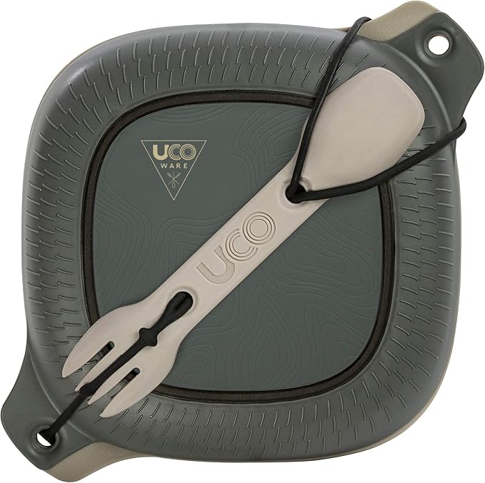 UCO 4-Piece Camping Mess Kit with Bowl Plate and 3-in-1 Spork Utensil Set