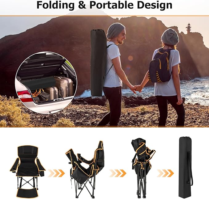 Goplus Reclining Camping Chair with Removable Footrest 2-in-1 Folding Lounge Chair w/Adjustable Backrest Storage Bag &amp Cup HolderPortable Recliner Cozy Lounge Chair for Picnic Fishing (1)