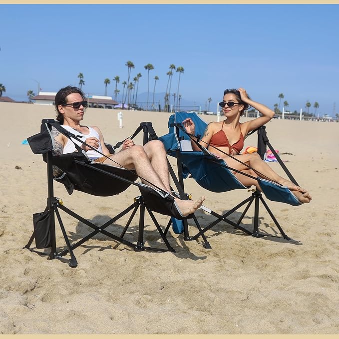 Arrowhead Outdoor Folding Hammock Camp Chair with Detachable Footrest Stabilized Feet Padded Headrest and Seat Large Cup Holders 300 LBS Weight Capacity for Camping Beach Tailgating