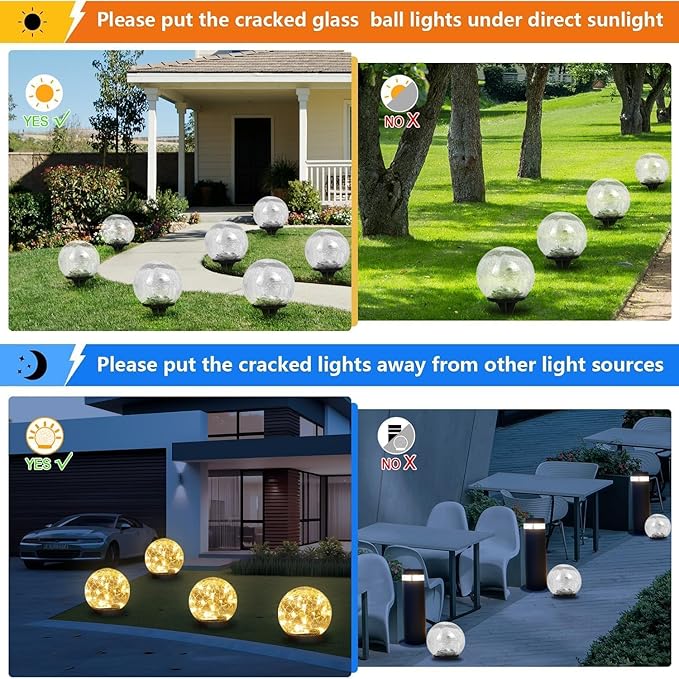 Solar Garden Lights Outdoor Waterproof 4 Pack 30 LEDs Cracked Glass Ball Light Ground Landscape Garden Decor Solar Globe Decorative for Pathway/Patio/Lawn/Yard (Warm White 3.9)