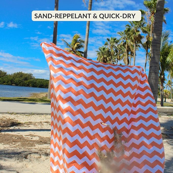 Plush Microfiber Beach Blanket Extra Large Beach Mat for 3-6 Persons Sandproof Windproof | Hole for Umbrella Corner Sand Pockets to Fight Wind (Bag for Blanket Included)