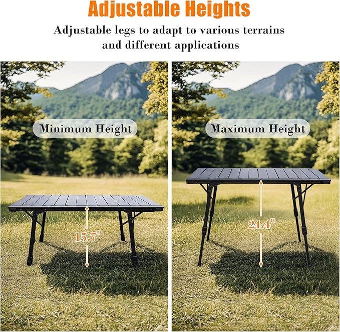 Folding Camping Table Portable Outdoor IGT Camp Table Foldable Picnic Table Outdoor IGT Cook System with Carry Bag Ultralight Aluminum Adjustable Height for Beach BackyardBBQ
