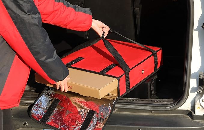 New Star Foodservice Insulated Pizza Delivery Bag 18 x 18 x 5 Inch Red