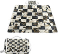 MNSRUU Picnic Blanket Waterproof Foldable Chess Black White Grid Large Outdoor Picnic Beach Camping Blanket Travel Mat Shoulder Strap Tote Rectangle 57x59in