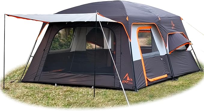 KTT Extra Large Tent 10-12-14 Person(A)Family Cabin Tents2 Rooms3 Doors and 3 Windows with MeshStraight WallWaterproofDouble LayerBig Tent for OutdoorPicnicCampingFamily Gathering