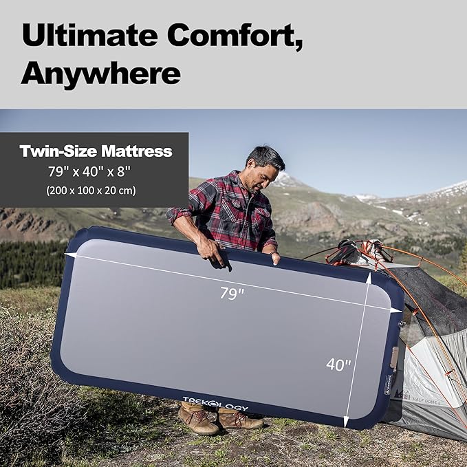 TREKOLOGY Twin Size Air Mattress with Built-in Pump – Quick Inflate Camping Air Bed for Adults &amp Guests – Durable Blow Up Bed with Electric Pump – Inflatable Mattress - Inflates in Only 90 Seconds