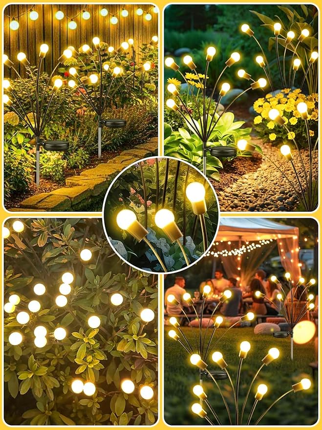 2026 Upgraded Solar Lights Outdoor 6 Pack Solar Garden Lights with 2 Modes Firefly Lights Outdoor Waterproof Sway by Wind Twinkle Firefly Light for Yard Patio Path Garden Decoration (Warm White)
