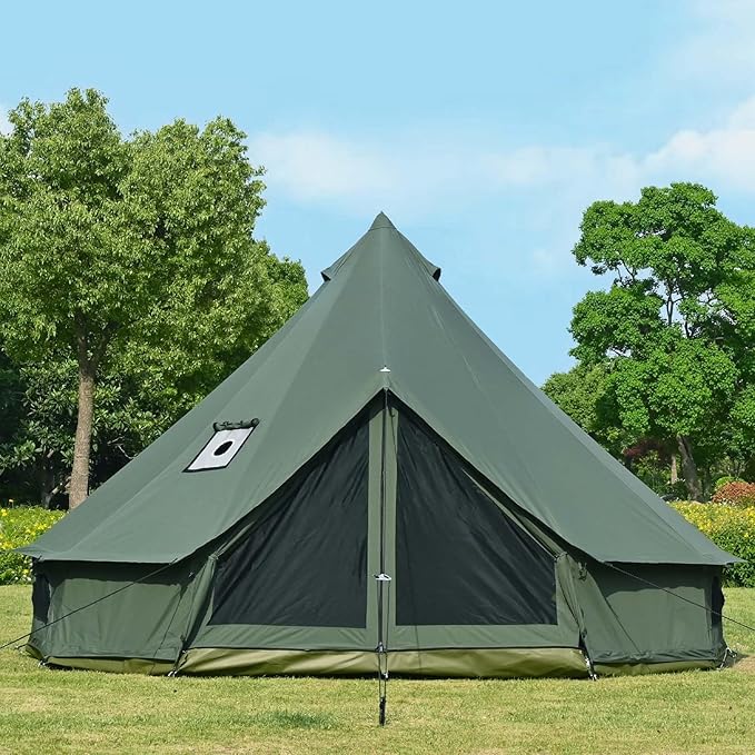 Cotton Canvas Bell Tent with Stove Jack Roomy Yurt for Family Glamping Camping 4 Season Tent with Zipped Removable Floor