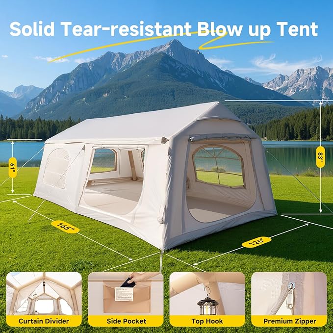Inflatable Blow Up Tents for CampingWaterproof Oxford Hot Tent with Manual PumpSpacious Easy Setup Inflatable Camping Air Tent for Family Glamping