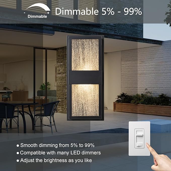 Modern Outdoor Lights Fixture Led Wall Lights Indoor Black Exterior Wall Sconce for House with Seeded Glass 12W Outside Front Porch Light Outdoor Wall Mount Patio Lights for Garage Yard